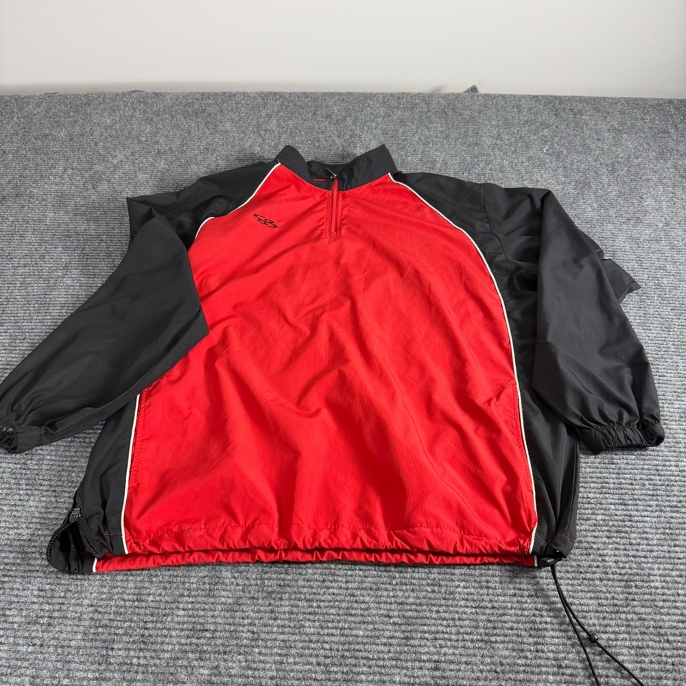 Boombah Mens XL Quarter Zip Windshirt Pullover Red Black Athletic Warm Up Jacket - Picture 4 of 13